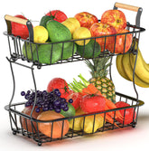 Crixny 2-tier banana hanger stand with detachable basket on counter for organized fruit.