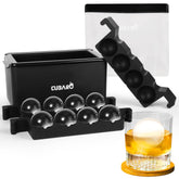 CUBARO clear ice ball maker showing eight 2-inch spheres for whiskey.