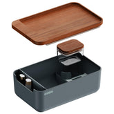 Cubbi airtight box with tray in gray, front view with dual seals for secure storage.
