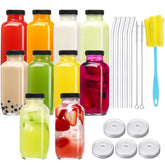 CUCUMI 10pc 16oz glass bottles with lids, reusable for everyday beverages