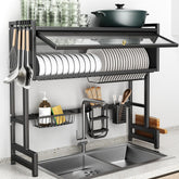 CUISIBOT over-sink dish drying rack 3-tier with cover keeps dishes organized and dust-free.