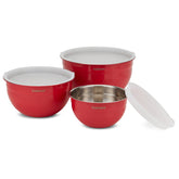 Cuisinart red set of three bowls with lids for versatile prep and storage