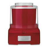 Cuisinart ice cream maker front view in red, ready for quick frozen desserts