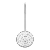 Cuisinart stainless steel Asian strainer with concave net for easy noodle draining.