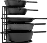 Cuisinel heavy-duty organizer rack with five tiers for cast iron pans.