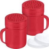 CUSINIUM red stainless steel dredge with handle on kitchen counter
