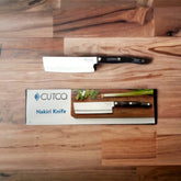 Cutco Nakiri knife for vegetable prep with precise, clean slices.