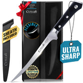 Cutluxe fillet knife with 7-inch blade showing precise filleting for fish and meat