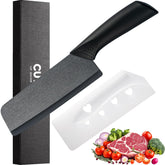 Cutqiz 6-inch black ceramic Nakiri knife blade close-up showing a sharp, lasting edge.