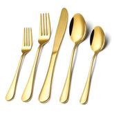 CXJY gold silverware dinner knives enhance an elegant table setting.