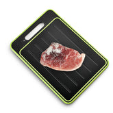 Cyrank 2-in-1 defrosting tray and cutting board with knife sharpener for quick thawing and prep.