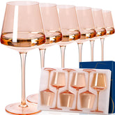 Cyrelwing light peach-orange wine glasses with 18 oz capacity for extended tastings
