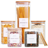 CZZGSM square glass jar with bamboo lid for organized pantry storage.