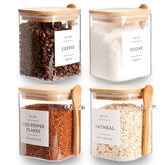 CZZGSM square glass jar with bamboo lid and spoon for organized pantry storage.