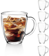 D.M DESIGN MASTER 6-pack glass coffee mug with clear 12oz capacity for hot drinks.