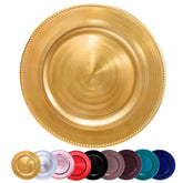 DaCakeWS metallic round charger plate in gold with beaded edge for an elegant table setting