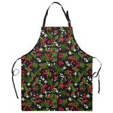 Dacawin Christmas apron with holly berries on black fabric for festive kitchen vibes