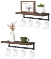Dahey wall-mounted mug rack with hooks displays mugs and frees cabinet space.