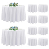 DAKKIONY 10-pack round tablecloths laid out for easy event prep