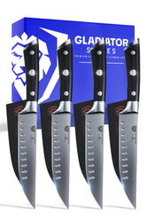 Dalstrong Gladiator Elite blade close-up for precise steak slicing.