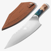 Dalstrong Valhalla 8-inch blade close-up showing razor edge for precision slicing.