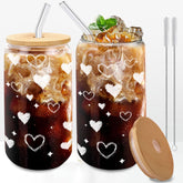 DAMCONME heart tumbler 16oz glass cup for refreshing iced coffee or tea for two.