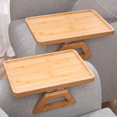Danfoxer bamboo folding sofa tray on armrest for convenient drinks and snacks.