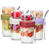 Danmu dual-layer overnight oats container with lid, clear glass for easy portioning.