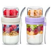 Danmu overnight oats container with dual layers showing dry ingredient separation.