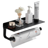 Danpoo wall mount paper towel holder with shelf in matte black for kitchen or bath.