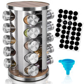 Dasaka rotating spice rack on a counter with 20 jars for quick access.