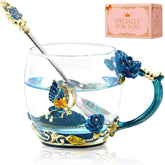 DasyFly tea cup with butterfly design on sky blue enamel mug for tea lovers