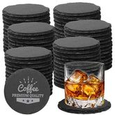 DASSNANE 72-piece slate coasters on a coffee table with non-slip protection