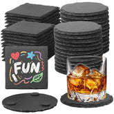 DASSNANE slate coaster square black with natural texture protecting surfaces