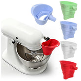 Daureve flour funnel attached to a KitchenAid mixer for clean, precise pouring.