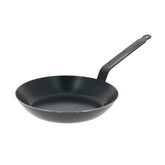 De Buyer blue carbon steel fry pan top view showing sturdy 2mm thickness