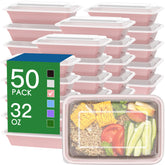 Dealusy 50-pack 32oz meal prep containers with easy-open lids for meal prep on the go.