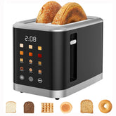 Dear Morning touchscreen toaster front view with 2-slice slots for quick, even toast