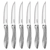 dearithe steak knives 6pc stainless serrated blades for clean, effortless cuts at home