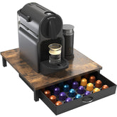 Deco Brothers wooden pod drawer front view with rustic finish and organized capsules.