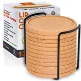 Decopom cork coaster with lip absorbs spills, protecting surfaces.