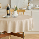 Decorelia waterproof round tablecloth 70inch beige protects table surfaces during meals