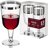 DecorRack BPA-free 6 oz wine glass with clear plastic and silver rim for outdoor parties