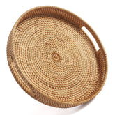 DECRAFTS round rattan serving tray with handles for easy entertaining on coffee tables
