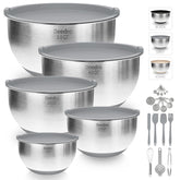 Deedro premium mixing bowls with lids, 5qt, airtight seal for prep and storage