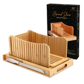 Deen Dynamics premium bamboo bread slicer front view for precise slicing
