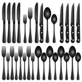 Dehov 24-piece black flatware set for 4 with durable mirror finish for daily dining.