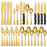 Dehov 24-piece gold silverware set for four, ideal for family dining.