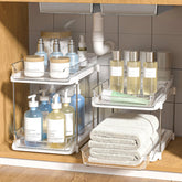 Delamu 2-tier under-sink organizer white with clear visibility for quick access