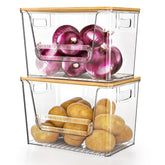 Delamu pantry organizers with bamboo-top stackable design for compact storage